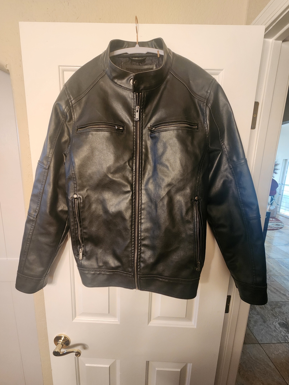 Guess Men's Black Leather Bomber Jacket
